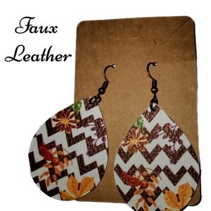 Faux Leather Chevron Floral Earrings